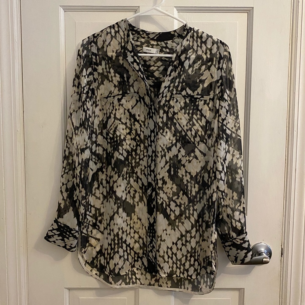 Vince sheer abstract floral buttondown